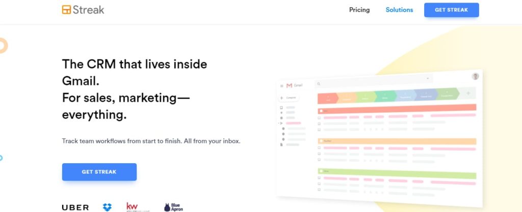 Streak CRM software para gmail
