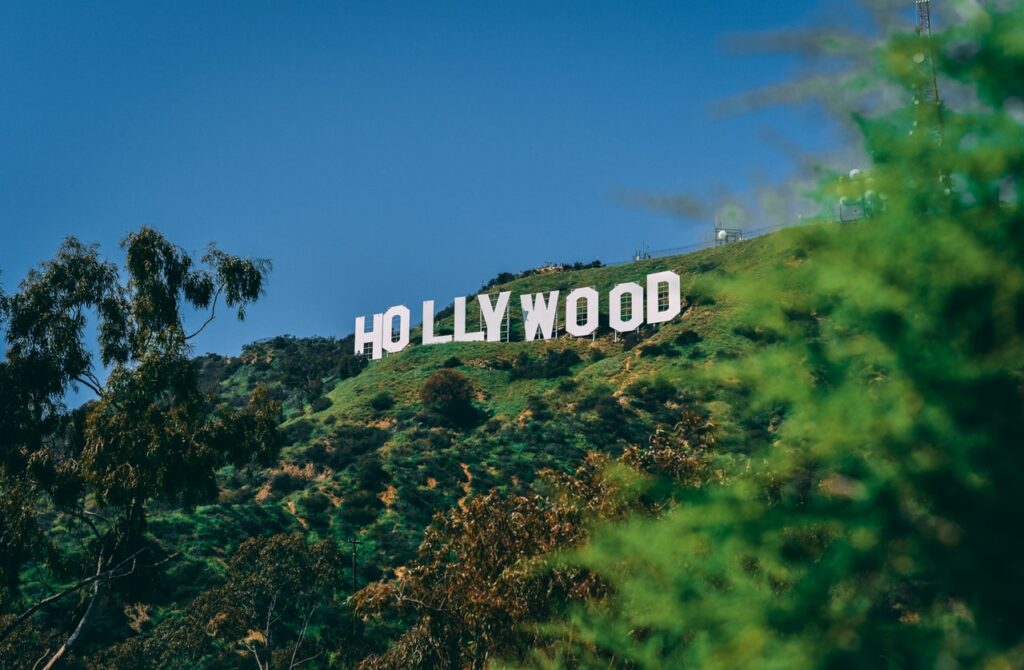 Hollywood sign with blue sky